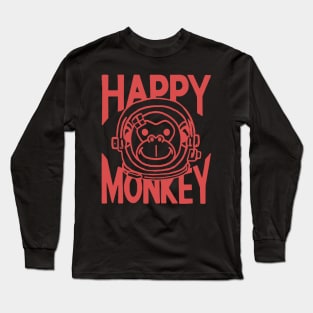 A Space Monkey Is A Happy Monkey Retro Red Long Sleeve T-Shirt